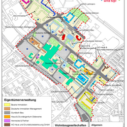 Karte von Laatzen-Mitte, die die einzelnen Baugesellschaften und Eigentumsvertretungen aufzeigen